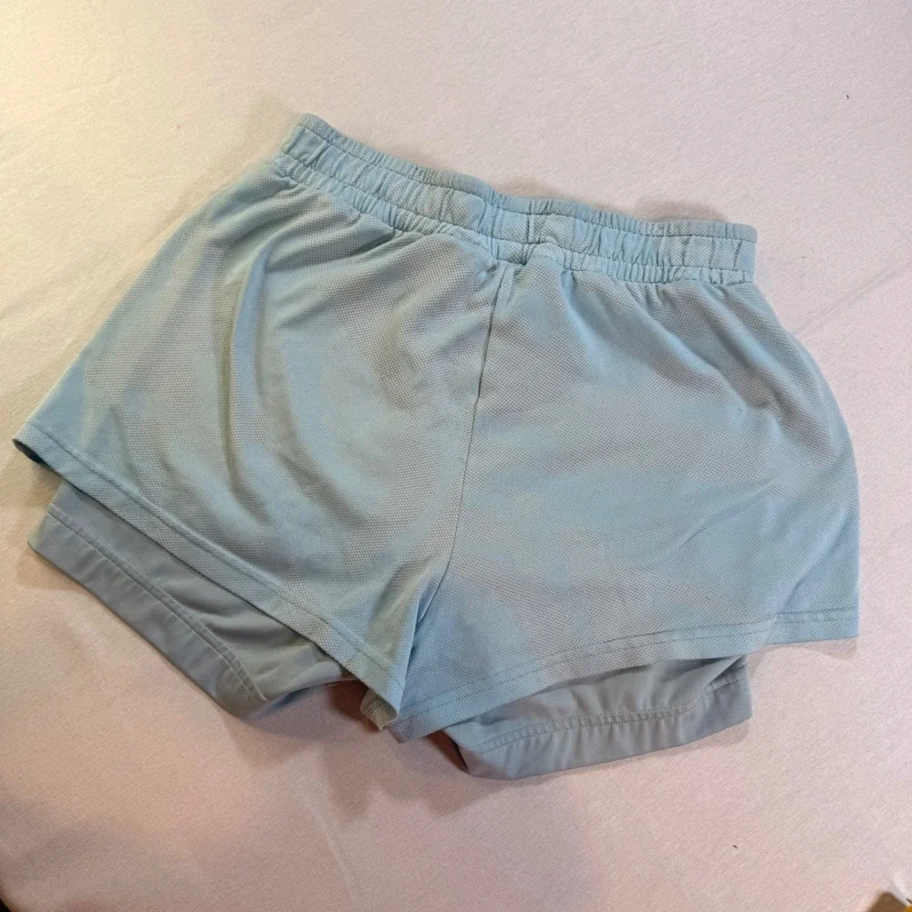 Gymshark 2-in-1 Training Shorts Women M Blue Mesh Layered Athleisure Gym Workout